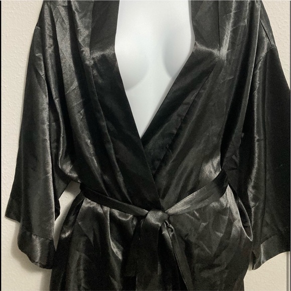 Adore Me Women’s Black Satin Belt Robe Nighty Throw-on Coverup Kink Cosplay - Picture 11 of 14